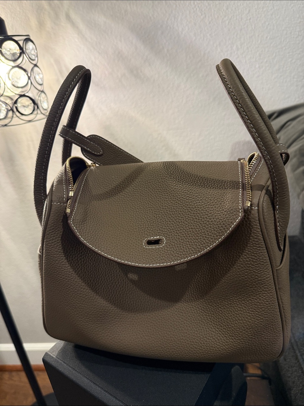 Taupe Leather Women's Top-Handle Bag